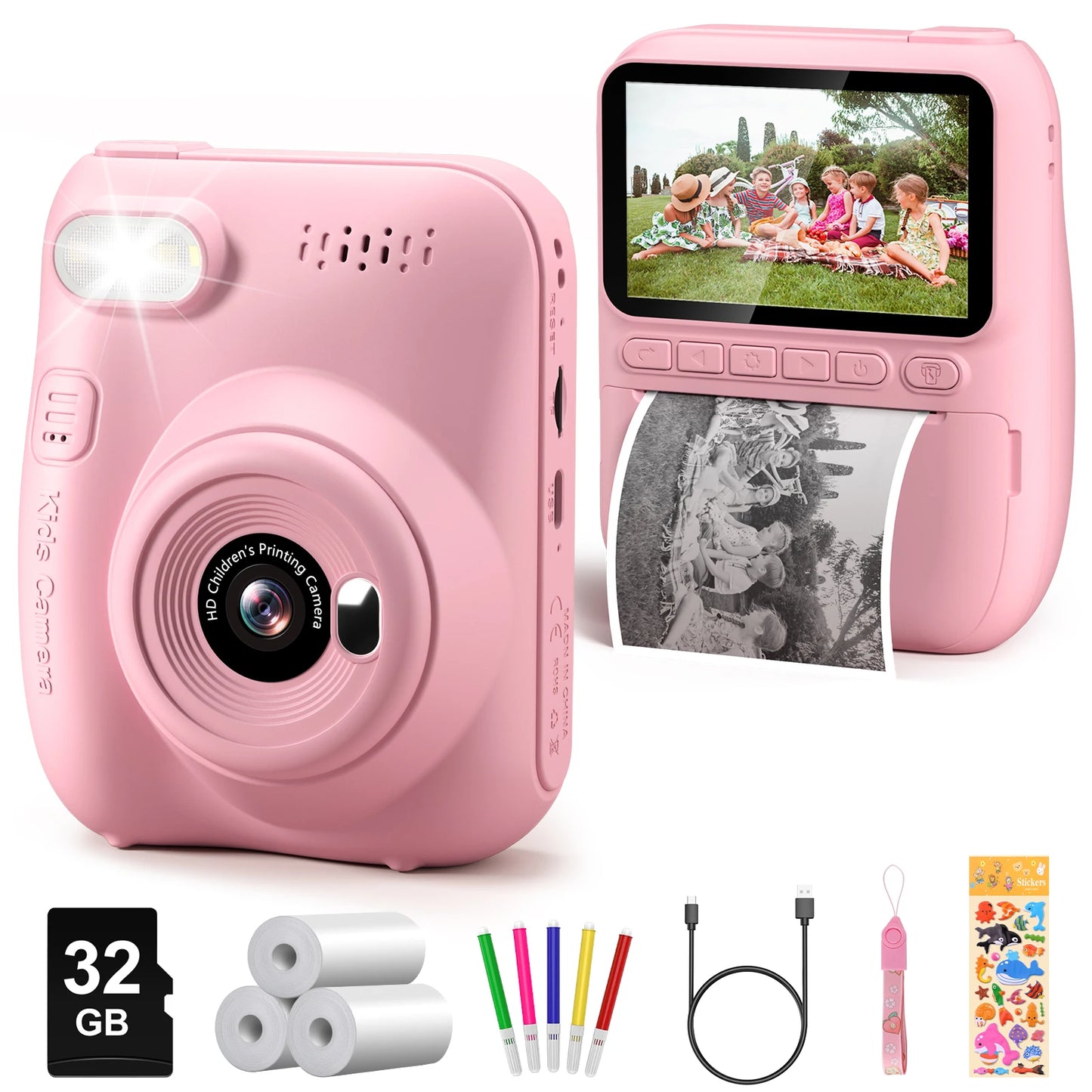 Instant Print Digital Camera for Kids, with 3 Rolls of Printer Paper