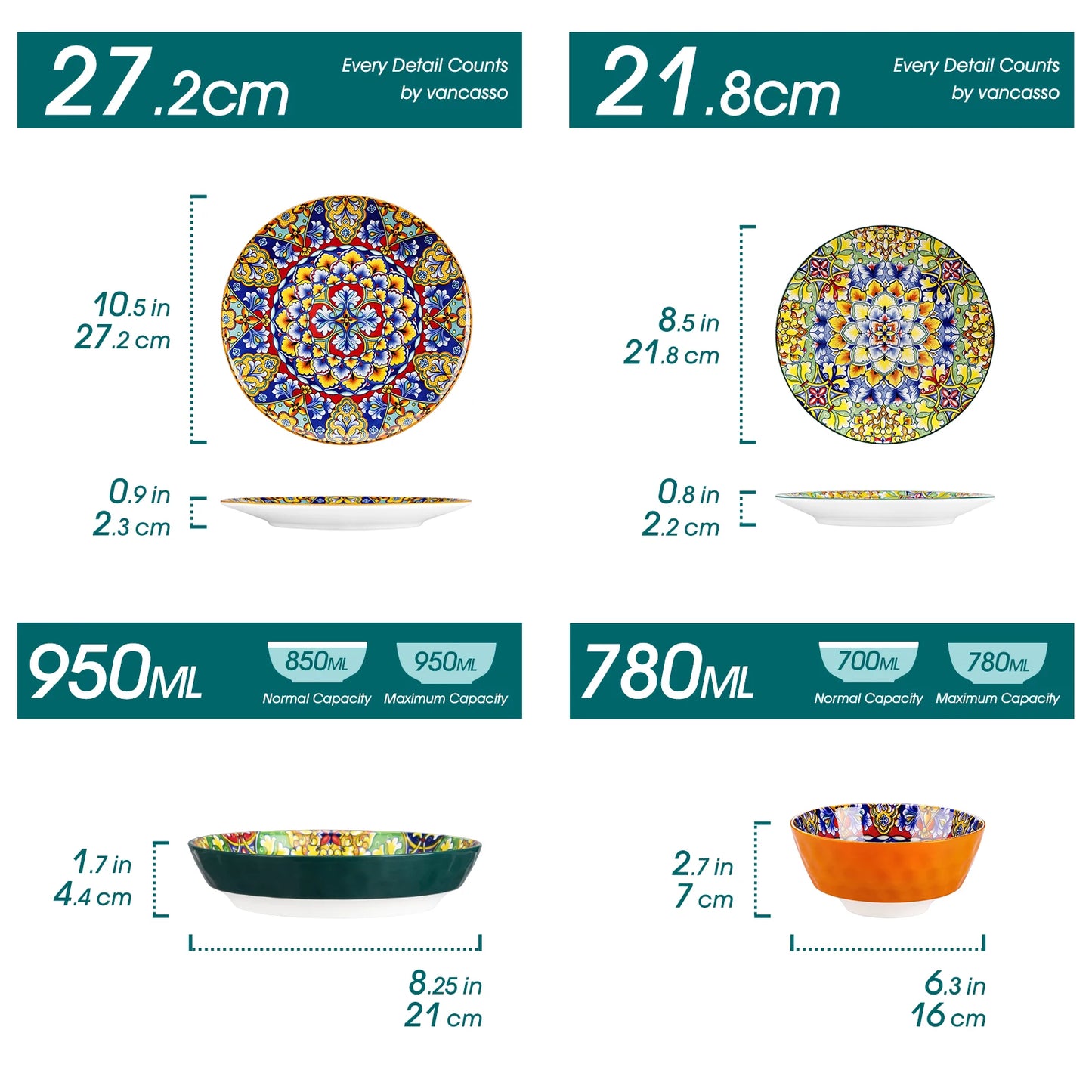 Ceramic Dinnerware Set Bohemian Style For 6