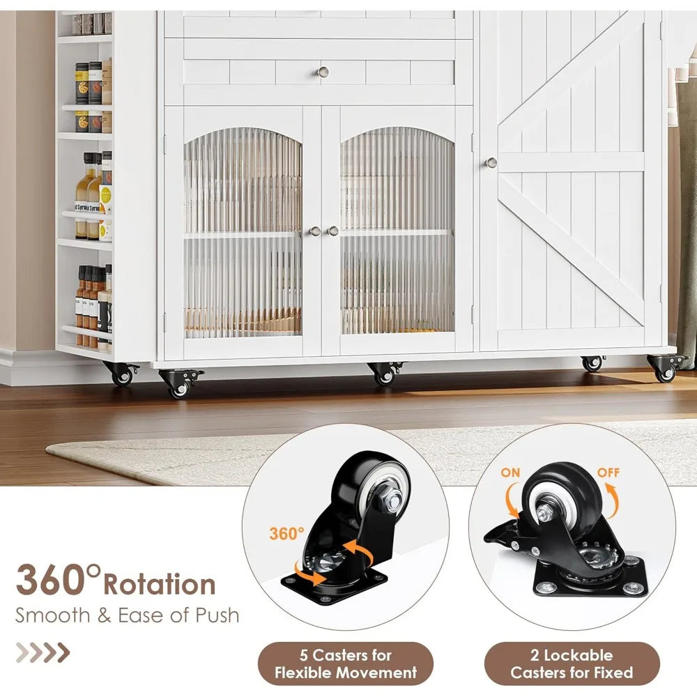 Rolling Kitchen Island on Wheels with Wood Drop Leaf Countertop