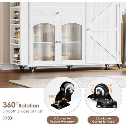 Rolling Kitchen Island on Wheels with Wood Drop Leaf Countertop