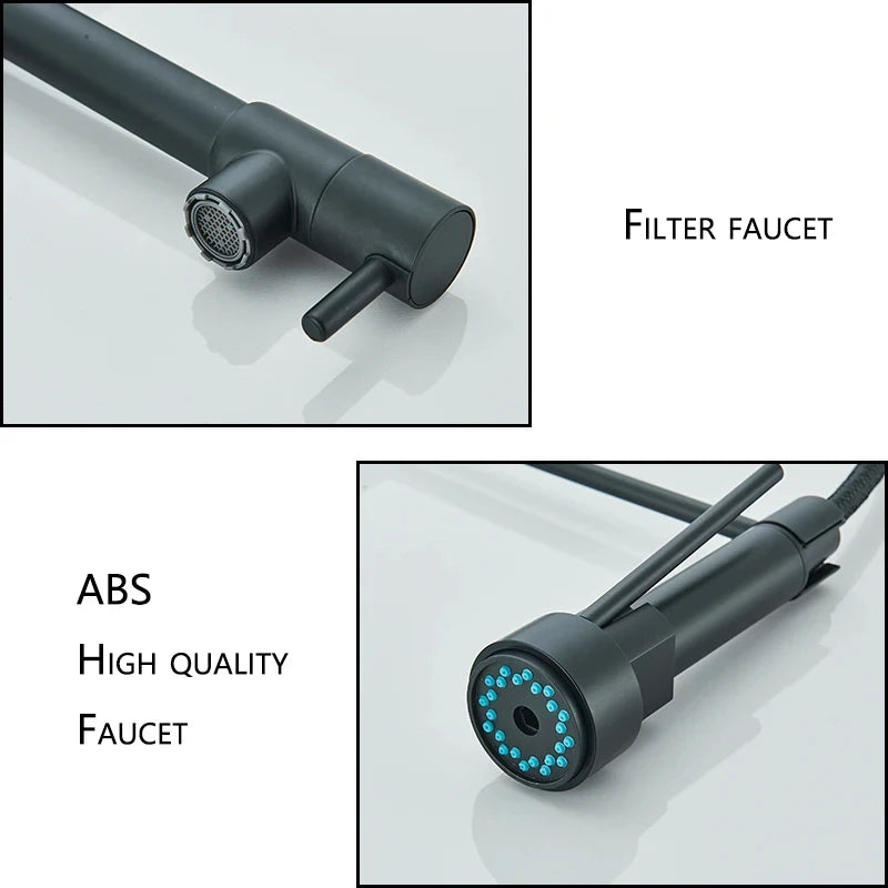 Black Kitchen Sink Faucet Pull Down Hot and Cold Water
