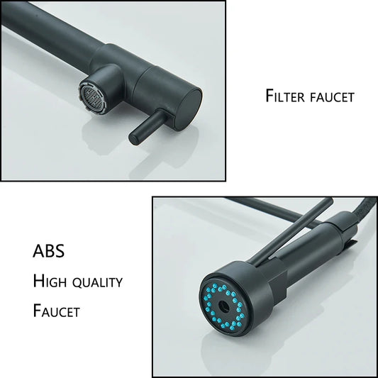 Black Kitchen Sink Faucet Pull Down Hot and Cold Water