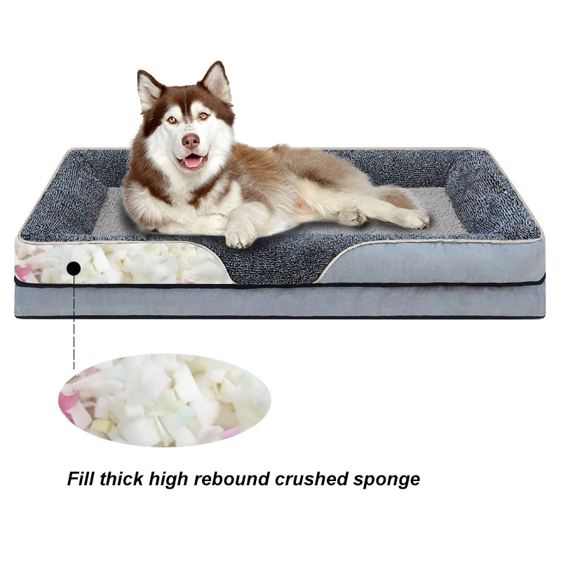Oversized pet bed, washable with raised edges,