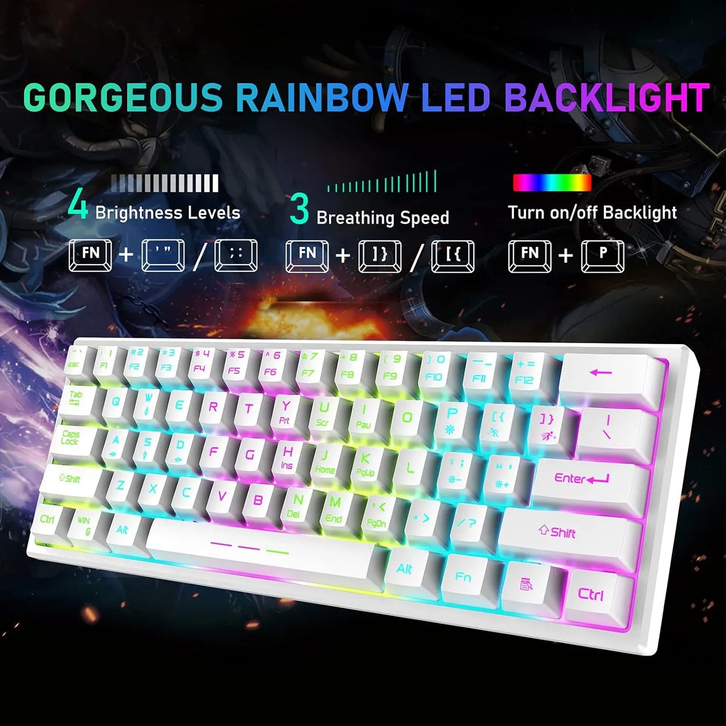 Wireless Gaming Keyboard and Mouse Combo, Rainbow LED Backlight