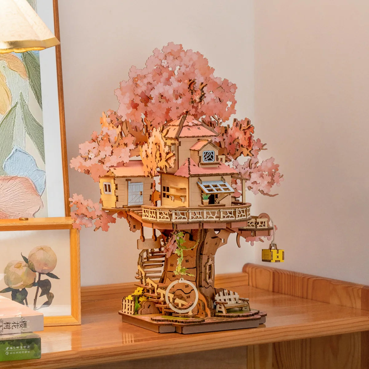 Model Kits to Build Sakura Tree House 3D Wooden Puzzles
