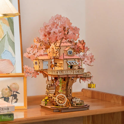 Model Kits to Build Sakura Tree House 3D Wooden Puzzles