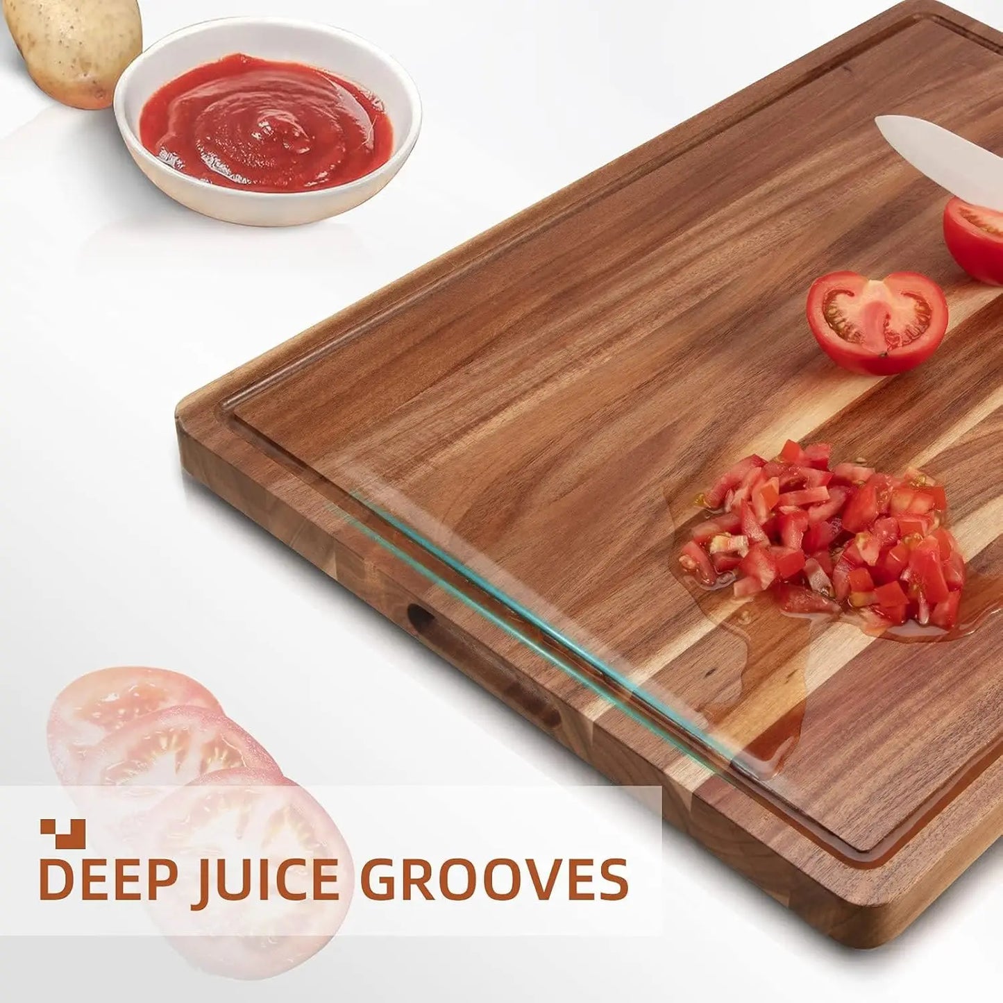 Acacia Wooden Butcher Block Cutting Board With Side Handles