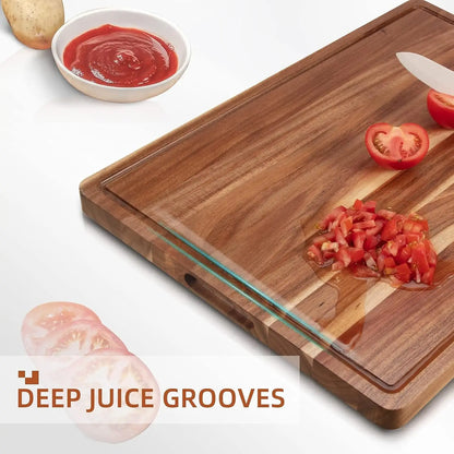 Acacia Wooden Butcher Block Cutting Board With Side Handles