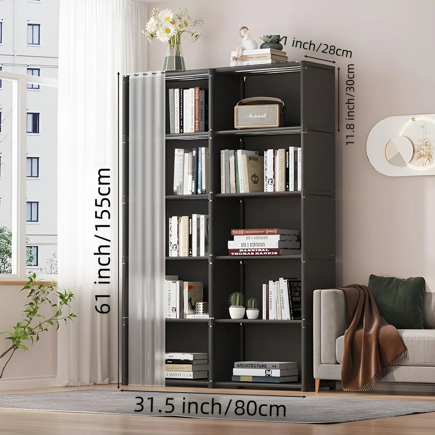 6 Layers Dustproof Bedroom Closet Organizer Bookshelf Cabinet