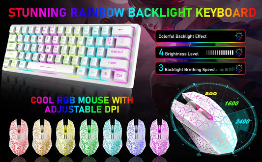 Wireless Gaming Keyboard and Mouse Combo, Rainbow LED Backlight