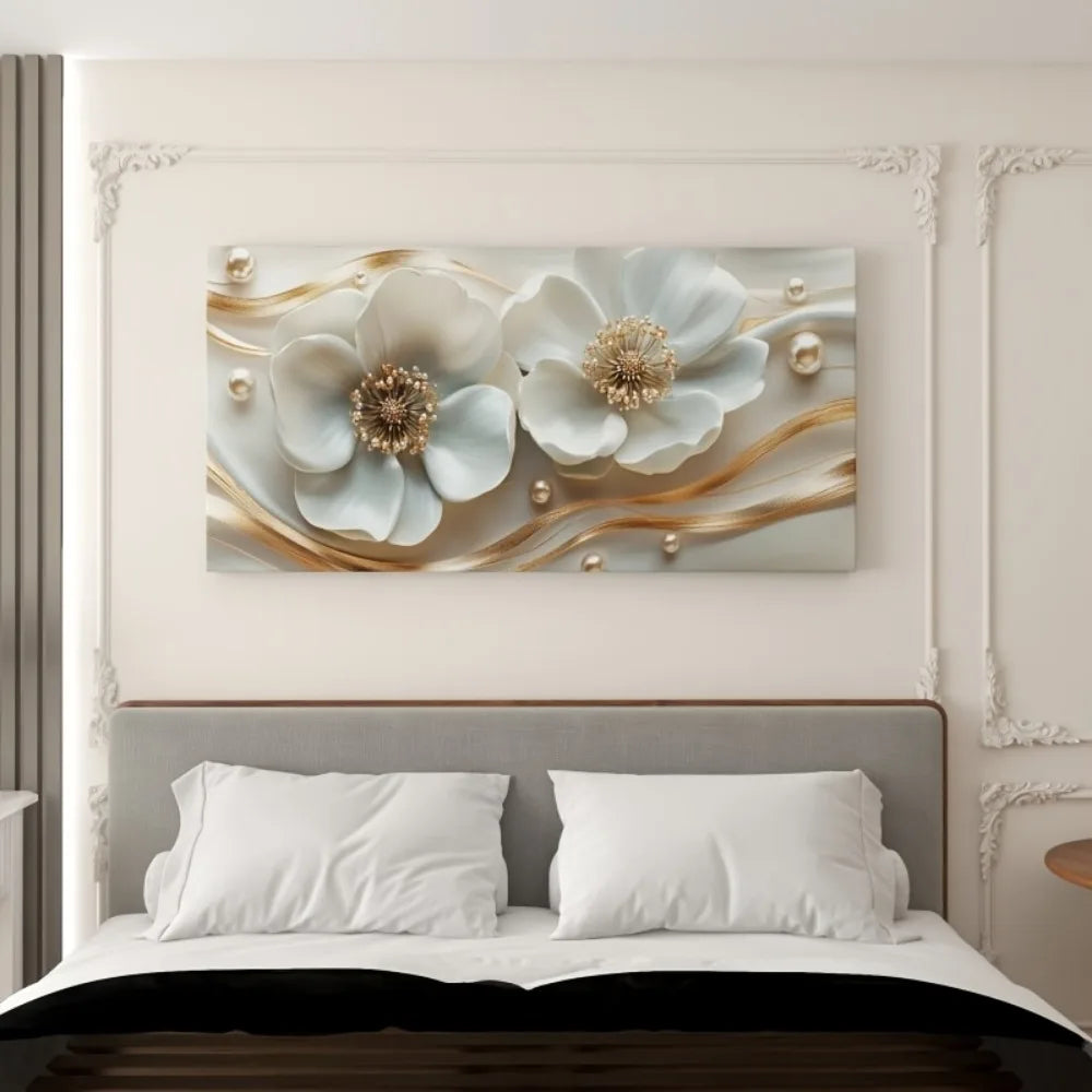Modern abstract white floral canvas wall art