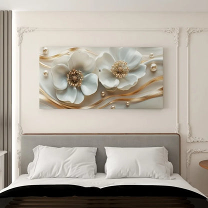 Modern abstract white floral canvas wall art