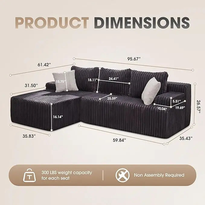 Modular L-Shaped Sectional with Storage Modules