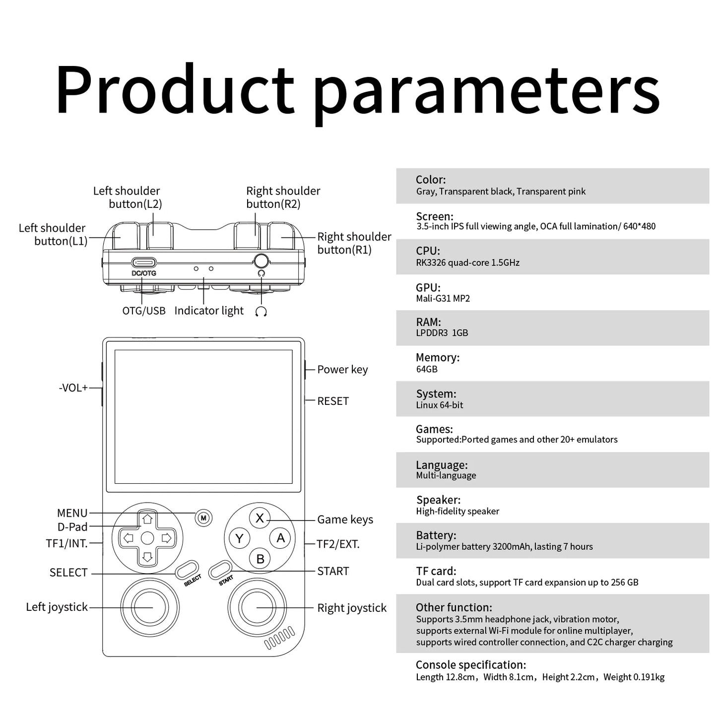 BATLEXP G350 Handheld Game Console 3.5'' IPS Screen