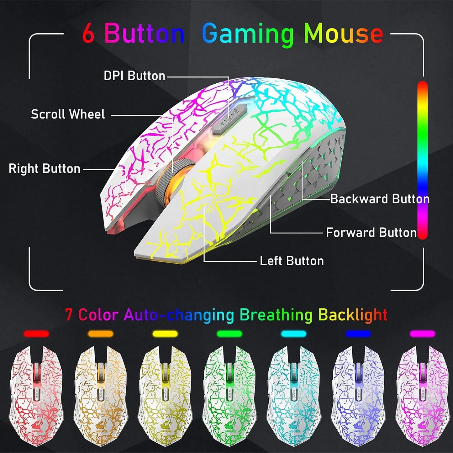 Wireless Gaming Keyboard and Mouse Combo, Rainbow LED Backlight
