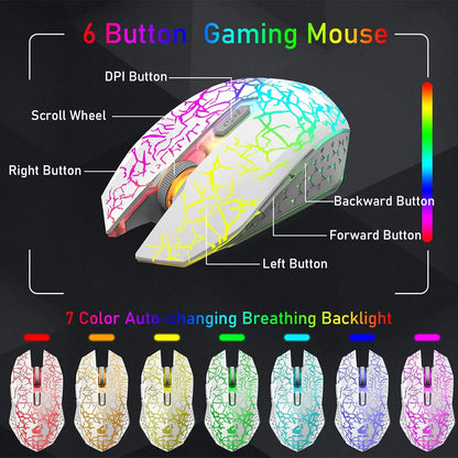 Wireless Gaming Keyboard and Mouse Combo, Rainbow LED Backlight
