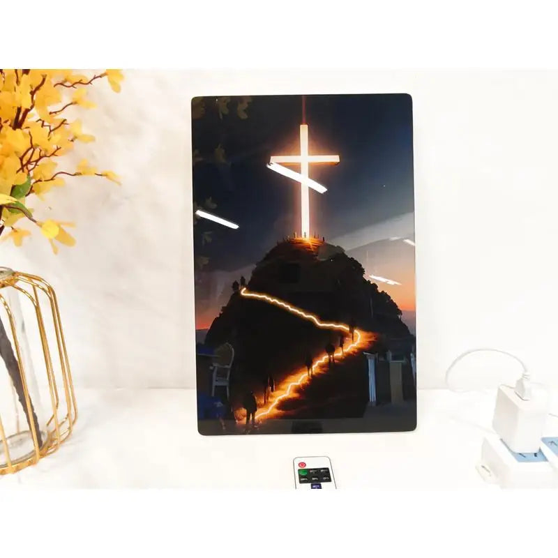 24x16 Inch LED Cross Wall Art - with Remote