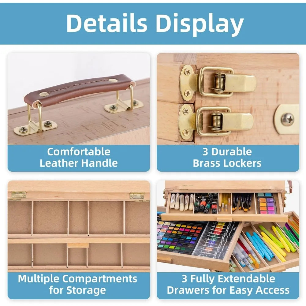 Portable Beechwood Desktop Art Easel with 3 Drawers