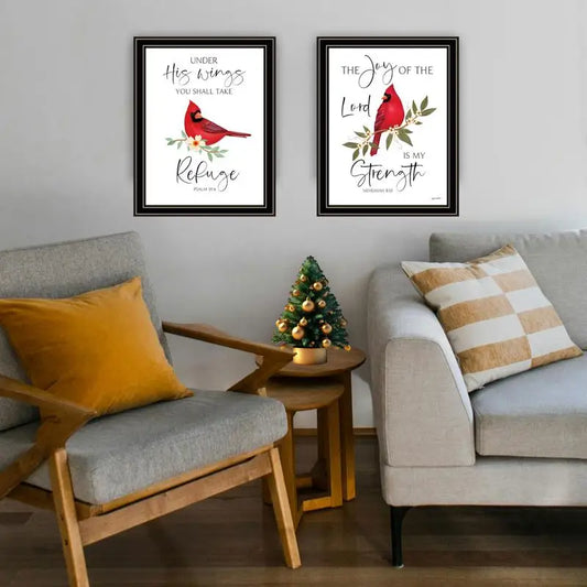 2-Piece Wall Art - "The Lord is My Strength" with Red Cardinals