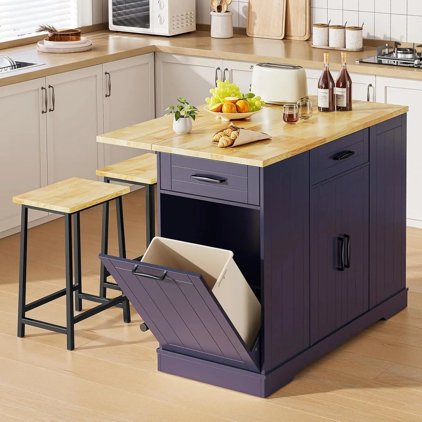 Kitchen Island with 2 Chairs