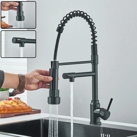 Black Kitchen Sink Faucet Pull Down Hot and Cold Water
