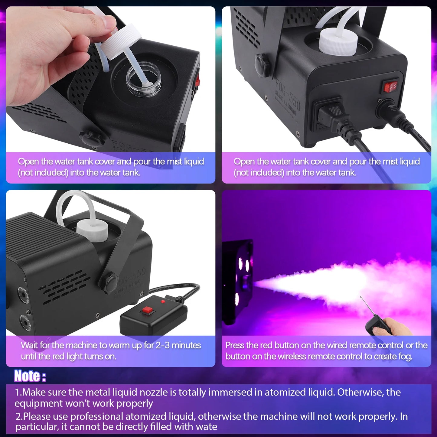 500W Fog Machine, Wireless with Remote Control