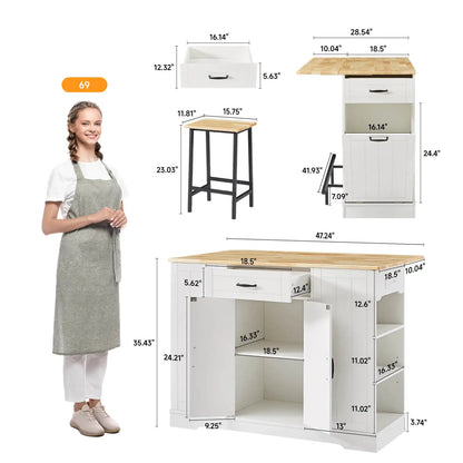 Kitchen Island with 2 Chairs