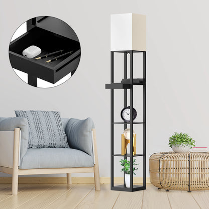 67" Column Floor Lamp with Shelves, USB Ports