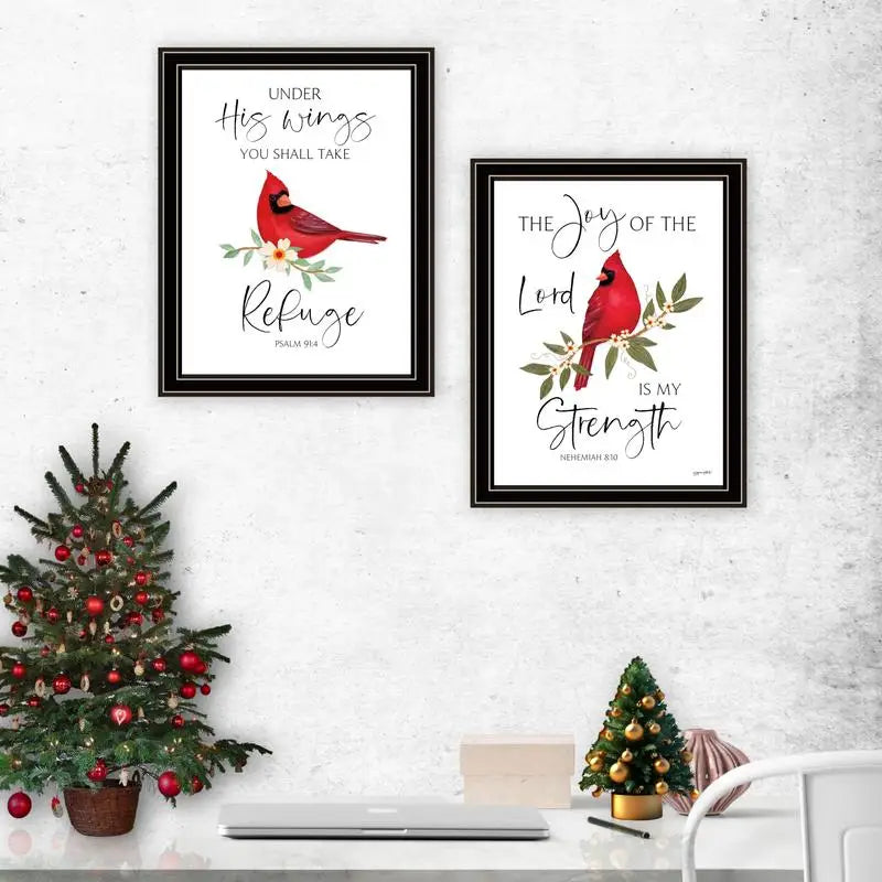 2-Piece Wall Art - "The Lord is My Strength" with Red Cardinals