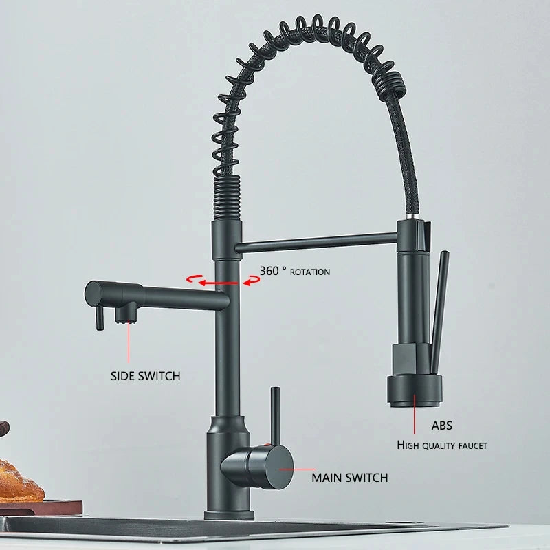 Black Kitchen Sink Faucet Pull Down Hot and Cold Water
