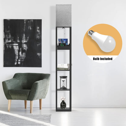 67" Column Floor Lamp with Shelves, USB Ports