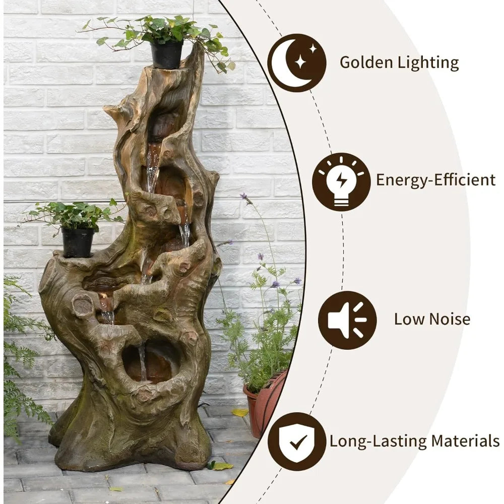 5-Tiers Large Cascading Realistic Tree Trunk Natural Waterfall