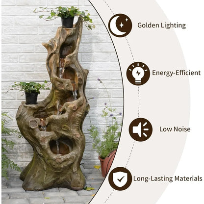5-Tiers Large Cascading Realistic Tree Trunk Natural Waterfall