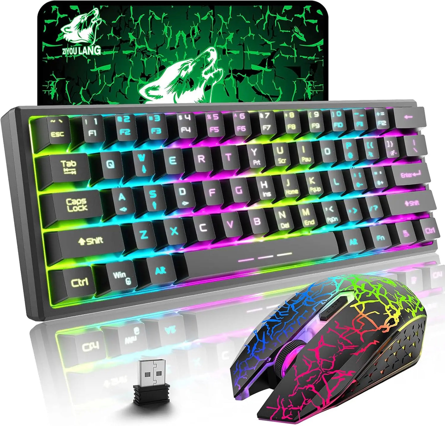 Wireless Gaming Keyboard and Mouse Combo, Rainbow LED Backlight