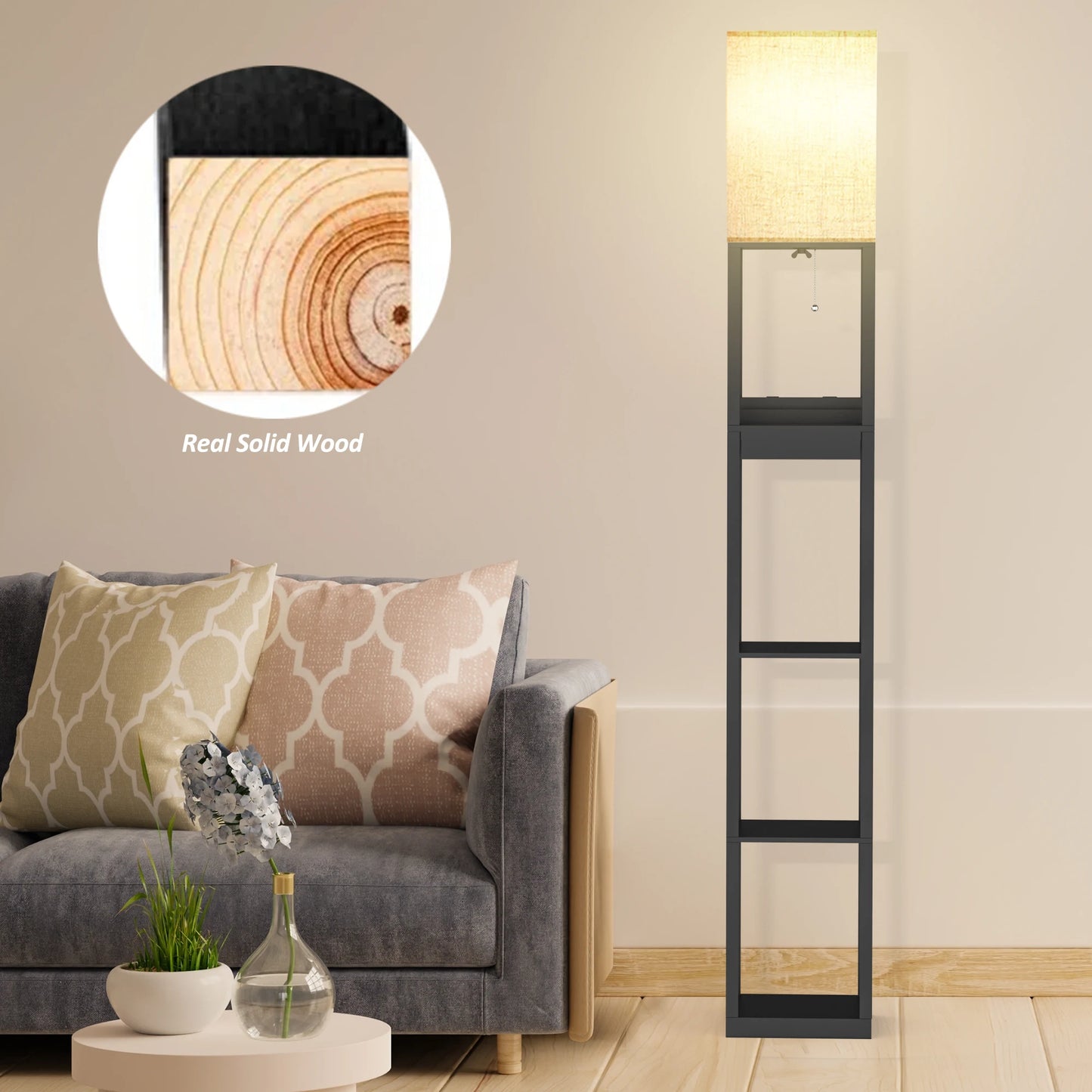 67" Column Floor Lamp with Shelves, USB Ports
