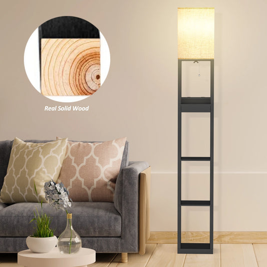 67" Column Floor Lamp with Shelves, USB Ports