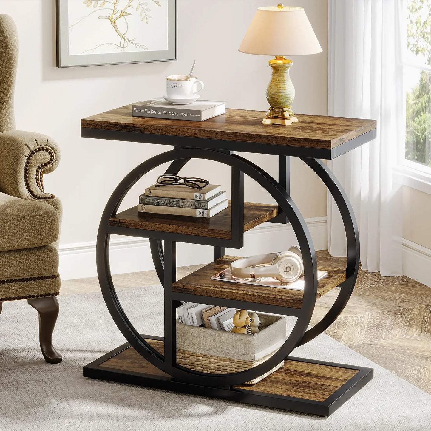 End Table for Living Room, with Storage Shelves