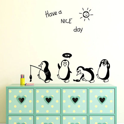 Cute Penguin Wall Stickers Art For Home Decoration