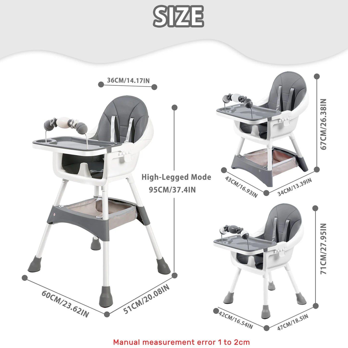 Portable Convertible High Chair with Double-Layer Dinner Plate and Toy Rack