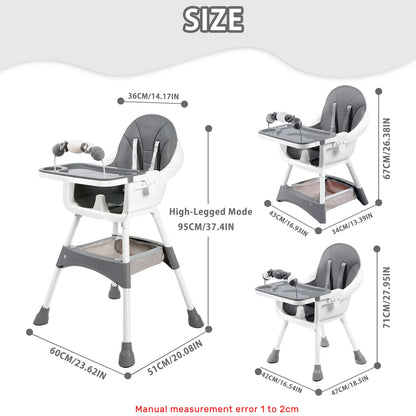 Portable Convertible High Chair with Double-Layer Dinner Plate and Toy Rack
