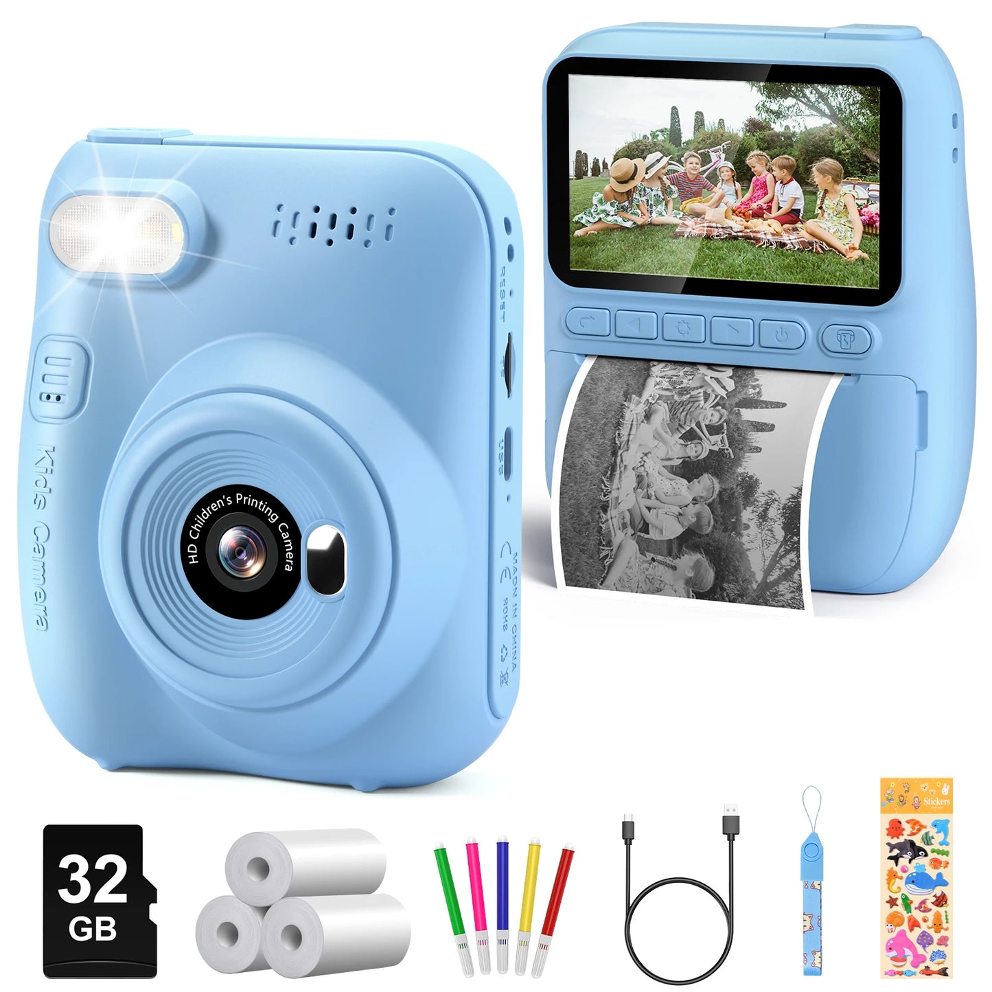 Instant Print Digital Camera for Kids, with 3 Rolls of Printer Paper