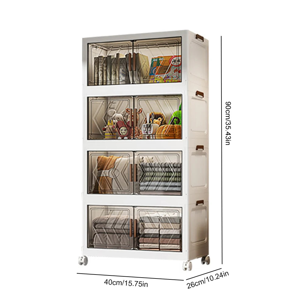 4 Tier Stackable Storage Bins with Wheels for Living Room Bedroom