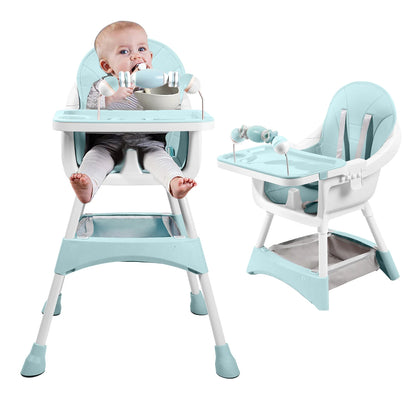 Portable Convertible High Chair with Double-Layer Dinner Plate and Toy Rack