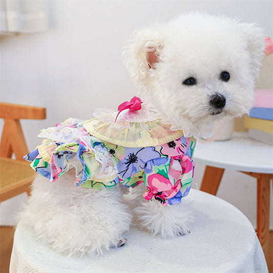 Elegant Floral Lace Embroidered Pet Dress