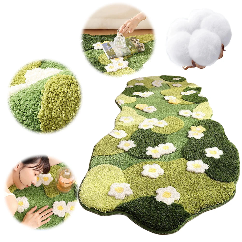 3D Moss Green Carpet Fluffy Forest Floor Mat