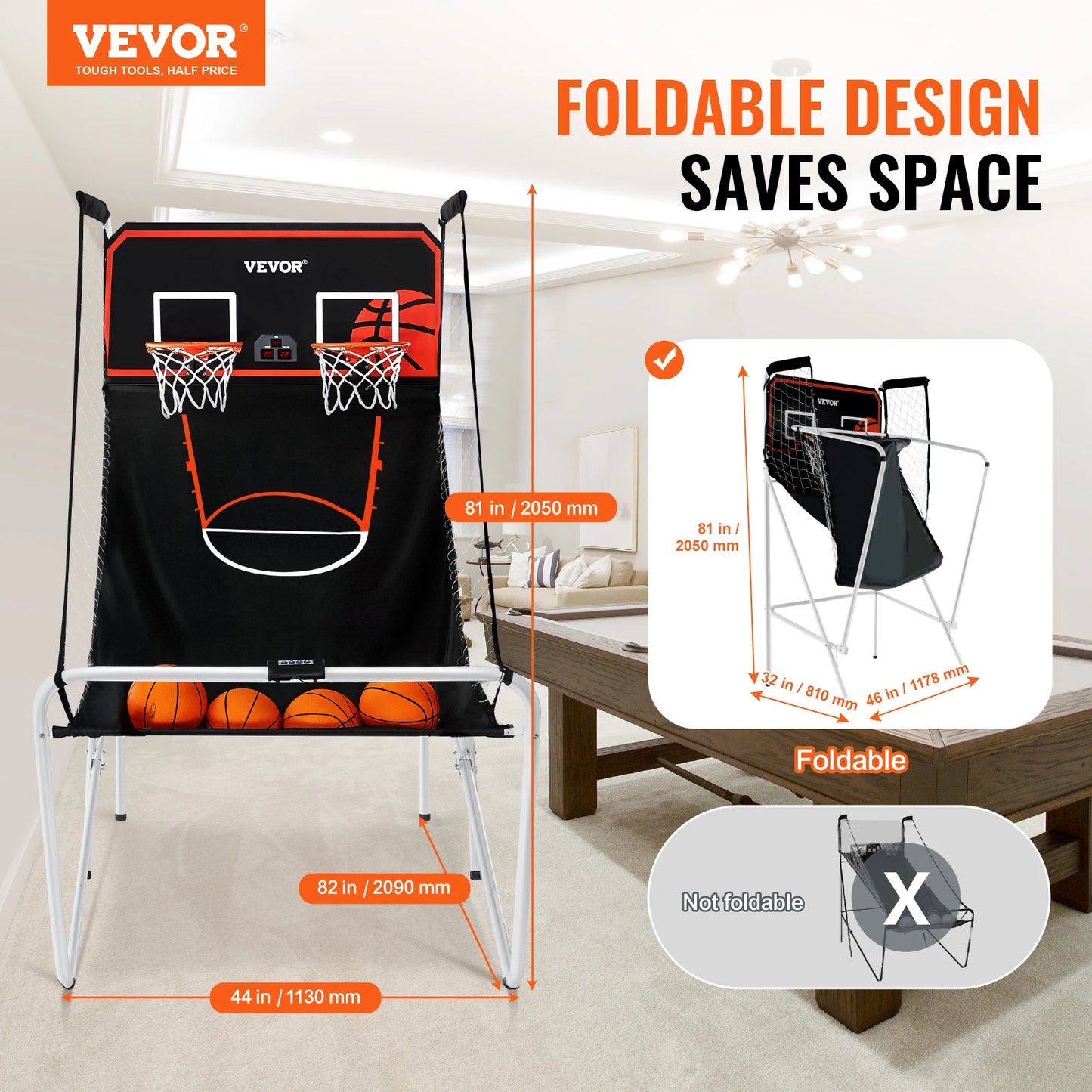 Foldable Arcade Game 2 Player Indoor Basketball Game