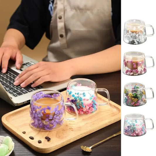 Insulated Flower Glass Cup