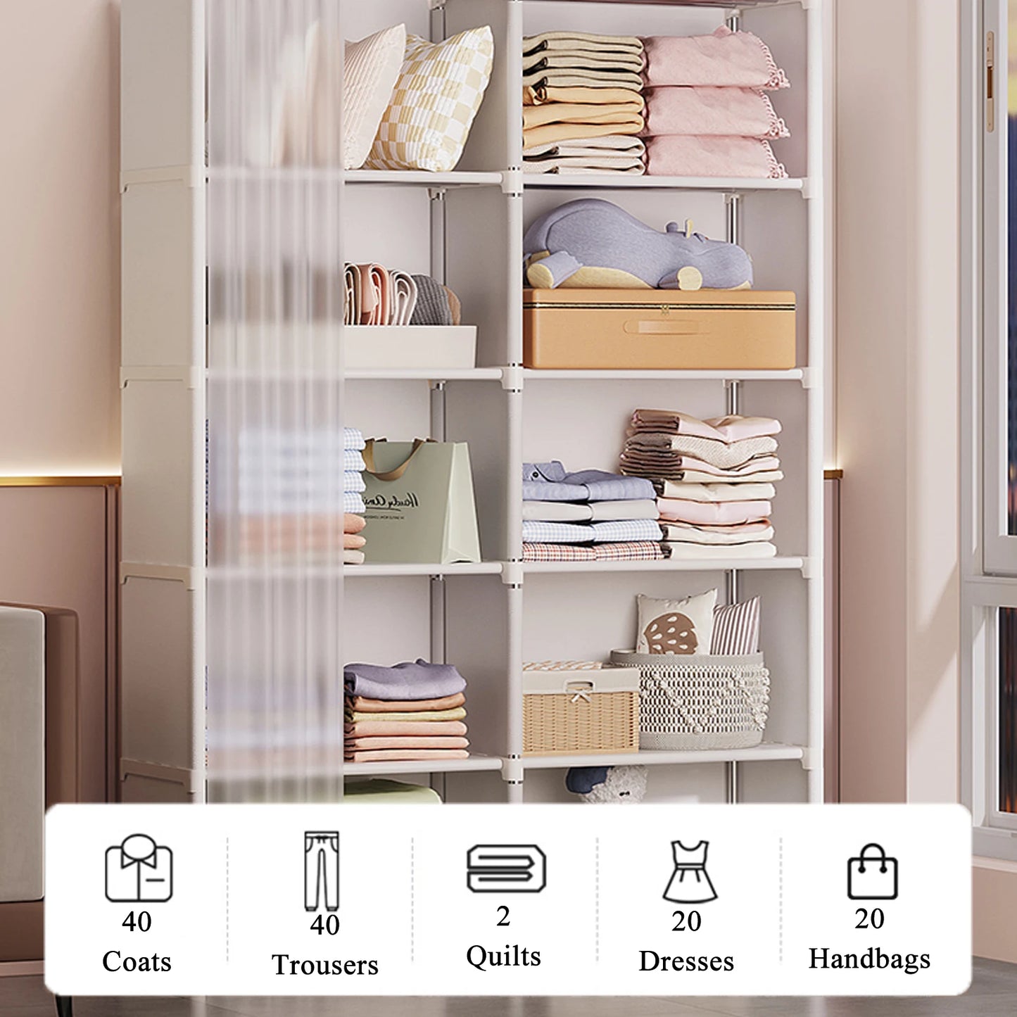 6 Layers Dustproof Bedroom Closet Organizer Bookshelf Cabinet