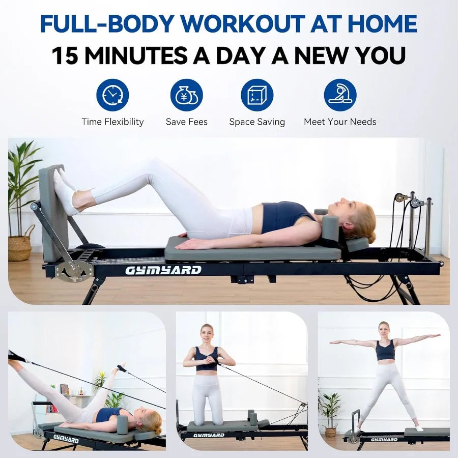 Foldable Pilates Machine with Jump Board Springs and Cords