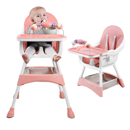 Portable Convertible High Chair with Double-Layer Dinner Plate and Toy Rack